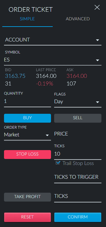 Trailing stop order settings on Finamark.